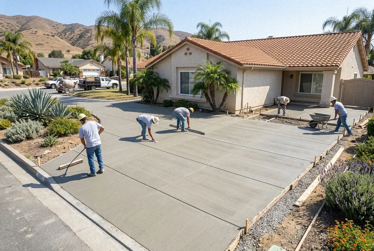 Concrete driveway apron being poured at the street in Orange, CA