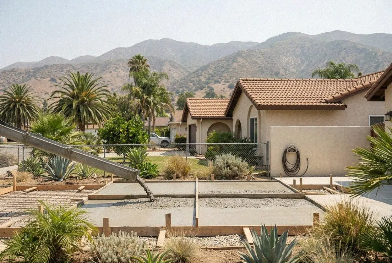 A new driveway on a 1960s tract street in Fountain Valley