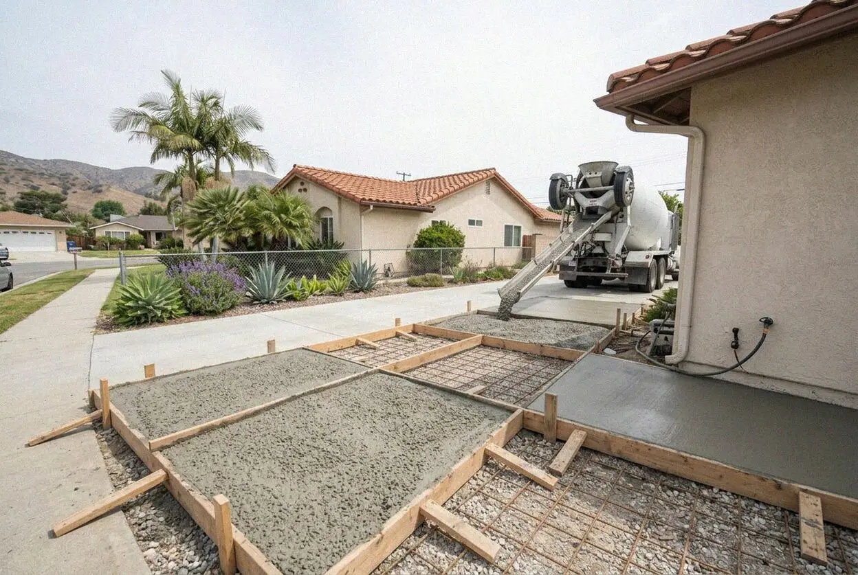 A lifted La Mirada driveway being re-formed beside its parkway tree