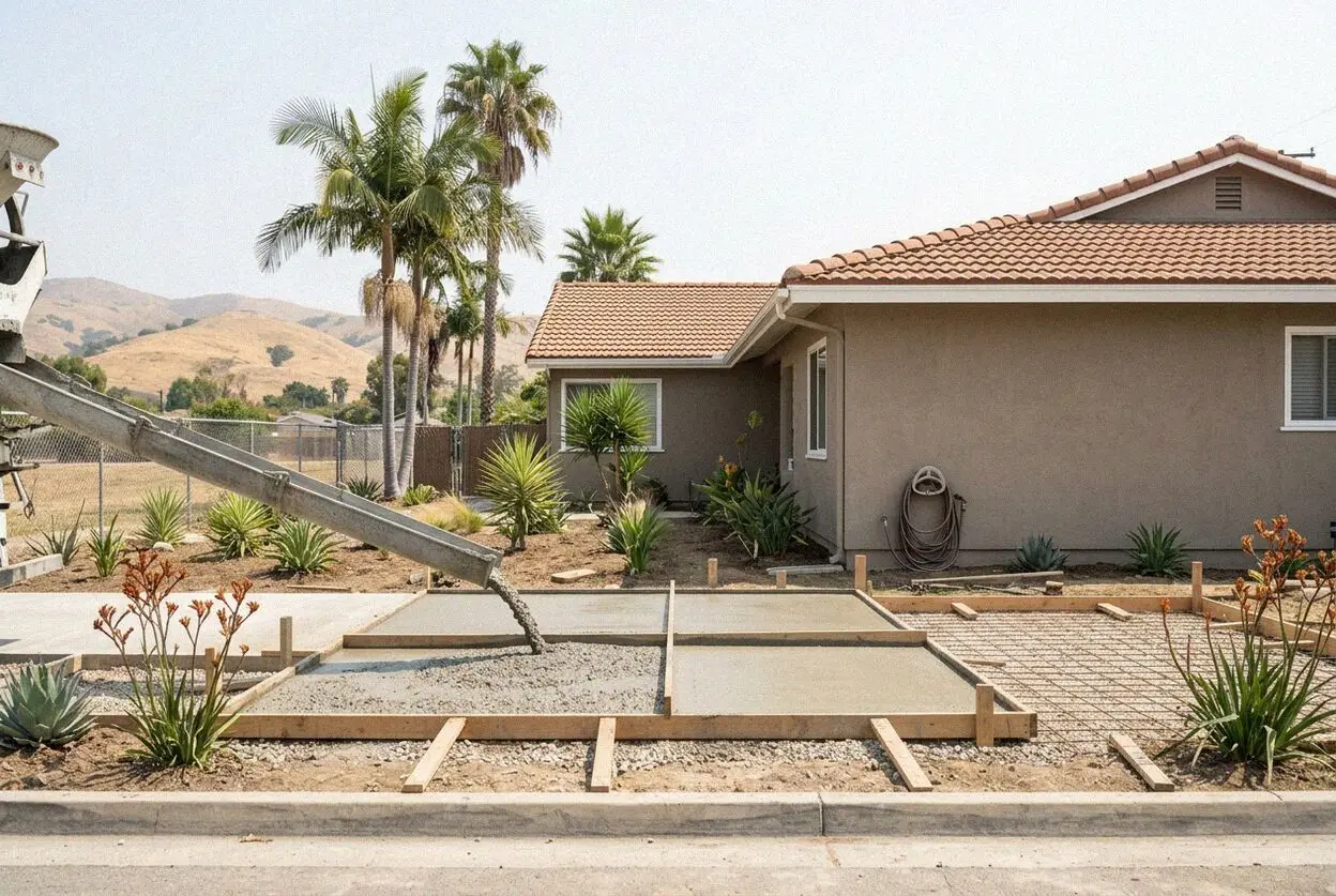 A driveway being replaced at a 1960s tract house in Los Alamitos