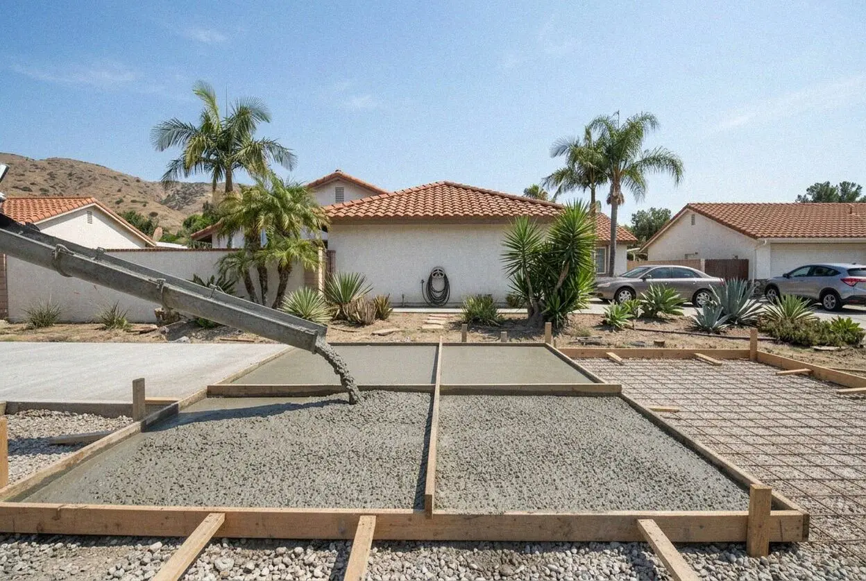 A new driveway and walk beside a mature parkway tree in Placentia