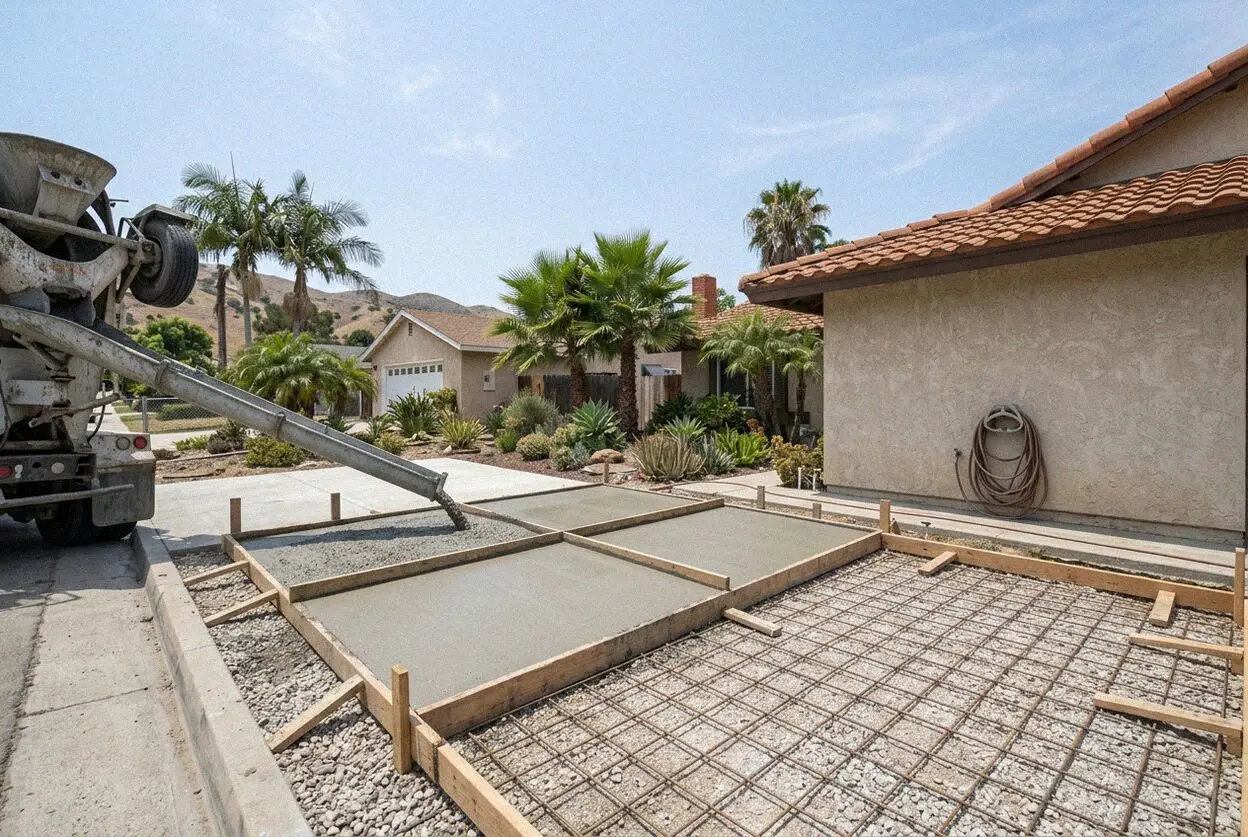 A shared driveway being replaced beside an apartment court in Stanton