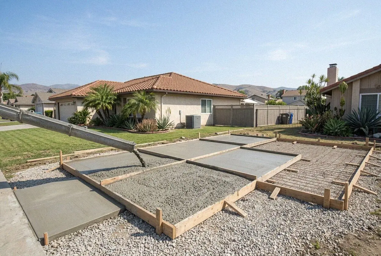 An old driveway being broken out at a slab house on a Westminster tract